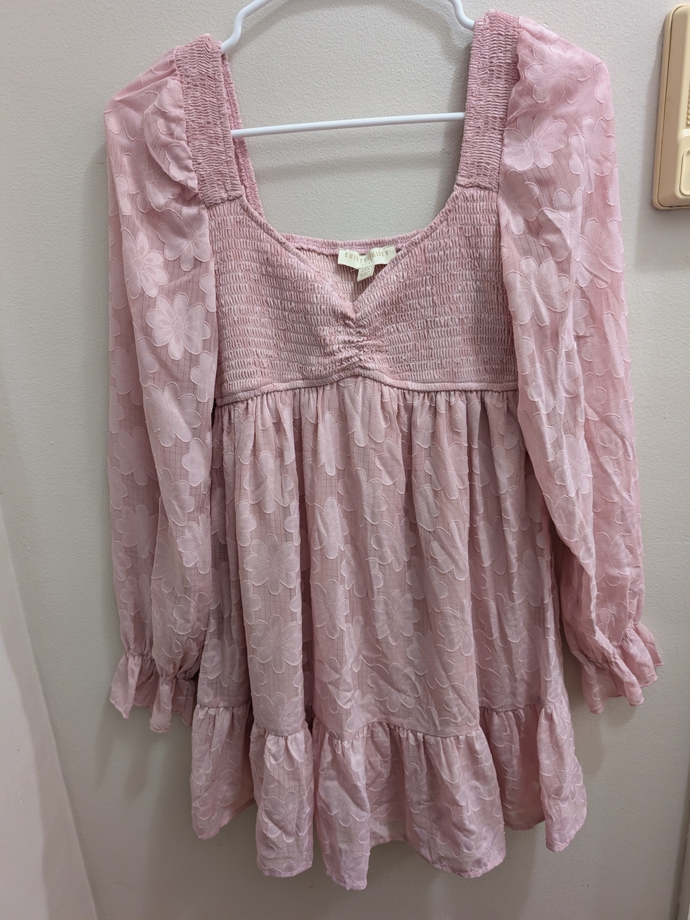 THIRTY THIRTY Floral Smocked Mini Dress in Pink - Medium